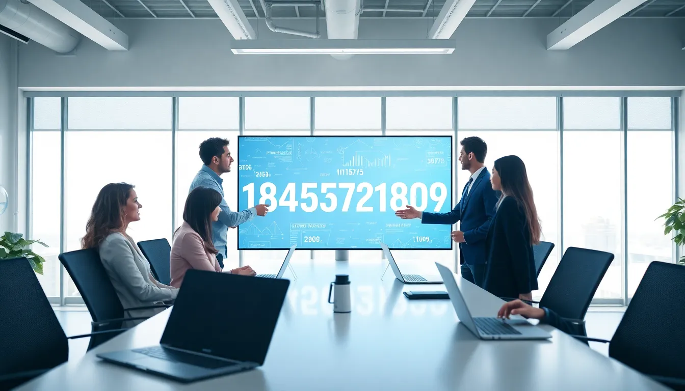 team discussing technology in a modern office.